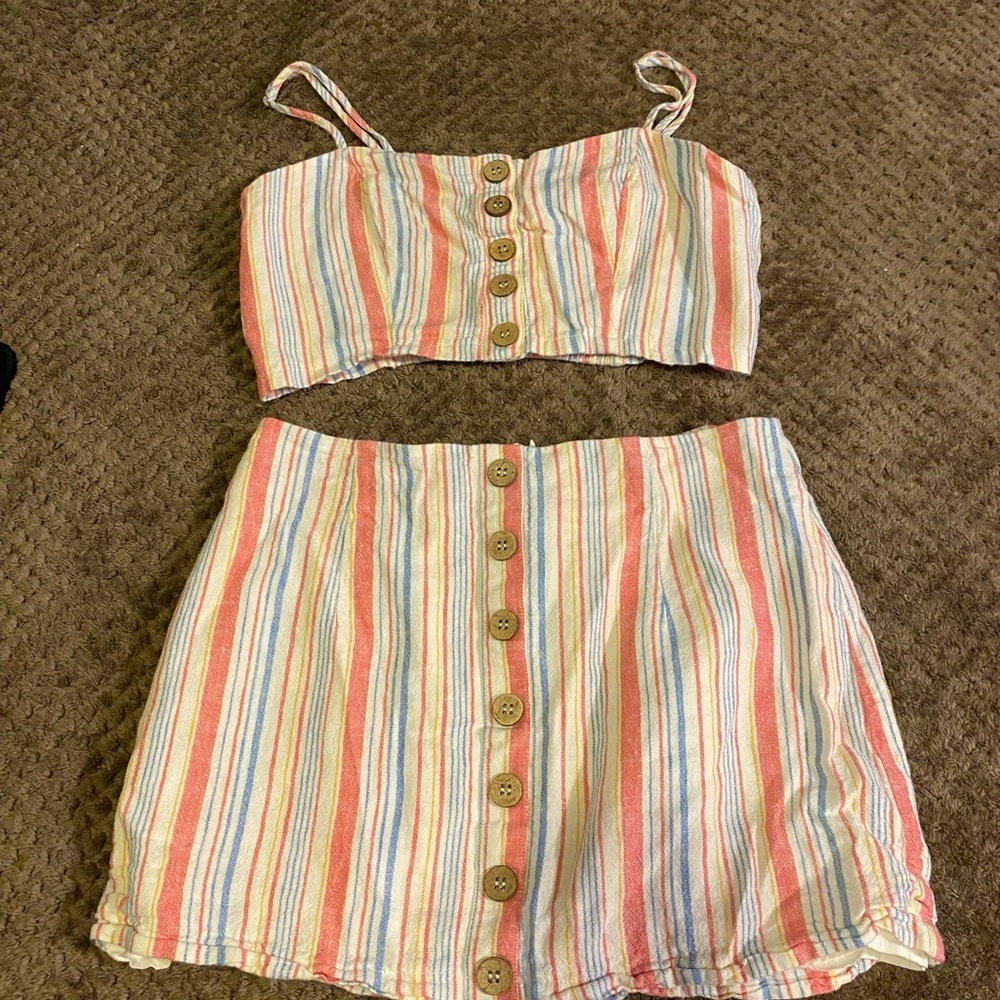 Striped Button-Down Crop Top and Skirt Set